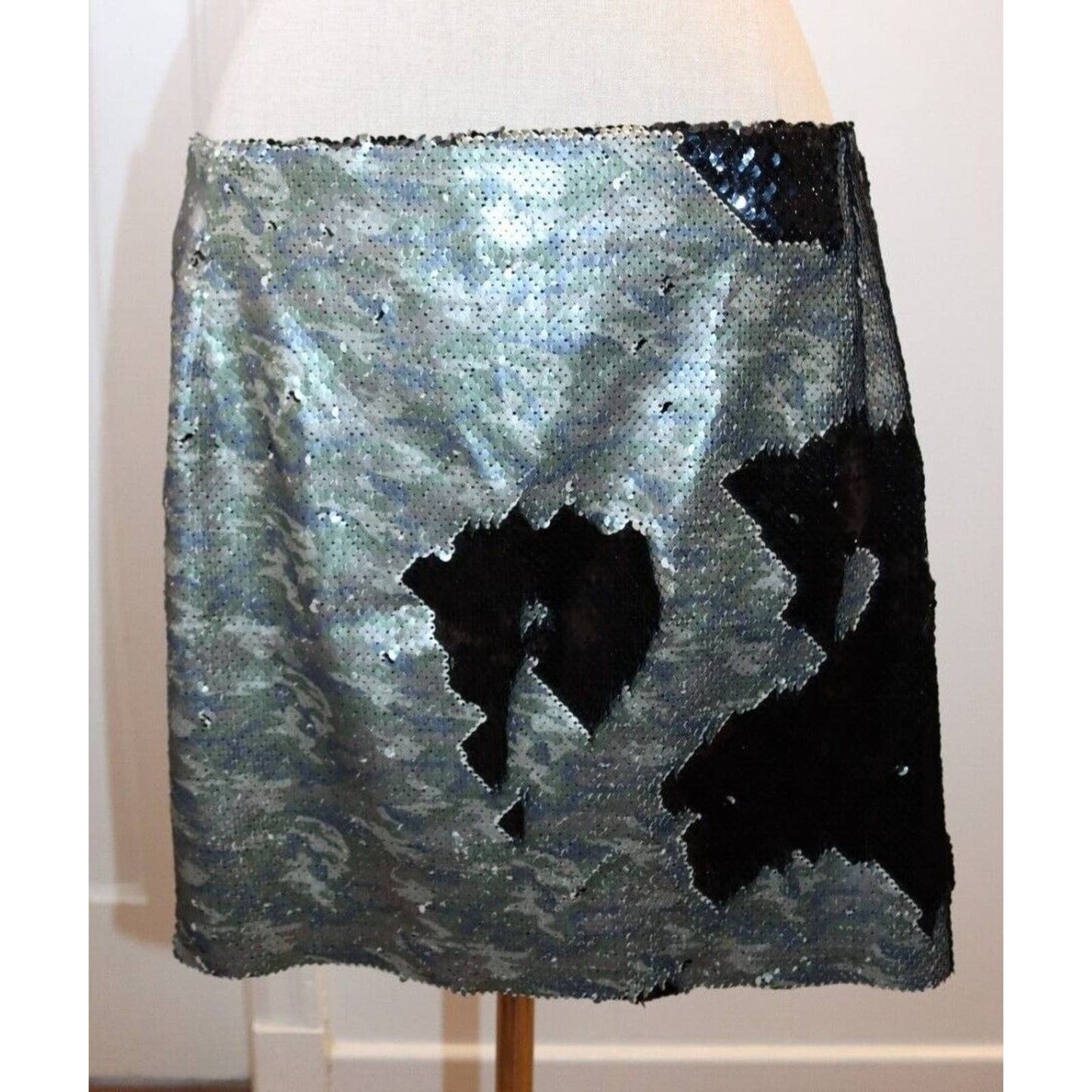 Free People Camouflage Black and Silver Sequin Skirt