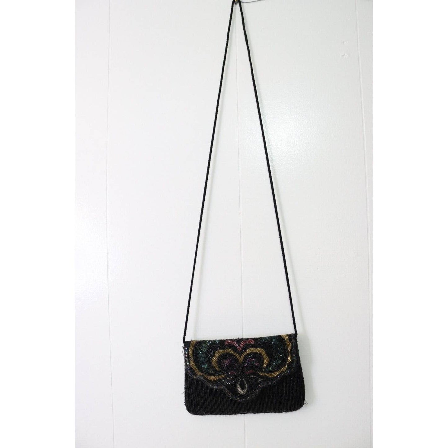 Vintage Partners Mervyn Black Multi Color Beaded Clutch Shoulder Handbag