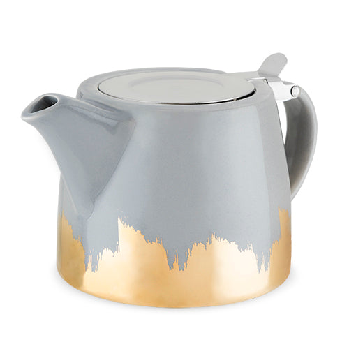 Ceramic Teapot and Infuser- 20 oz - Grey and Gold