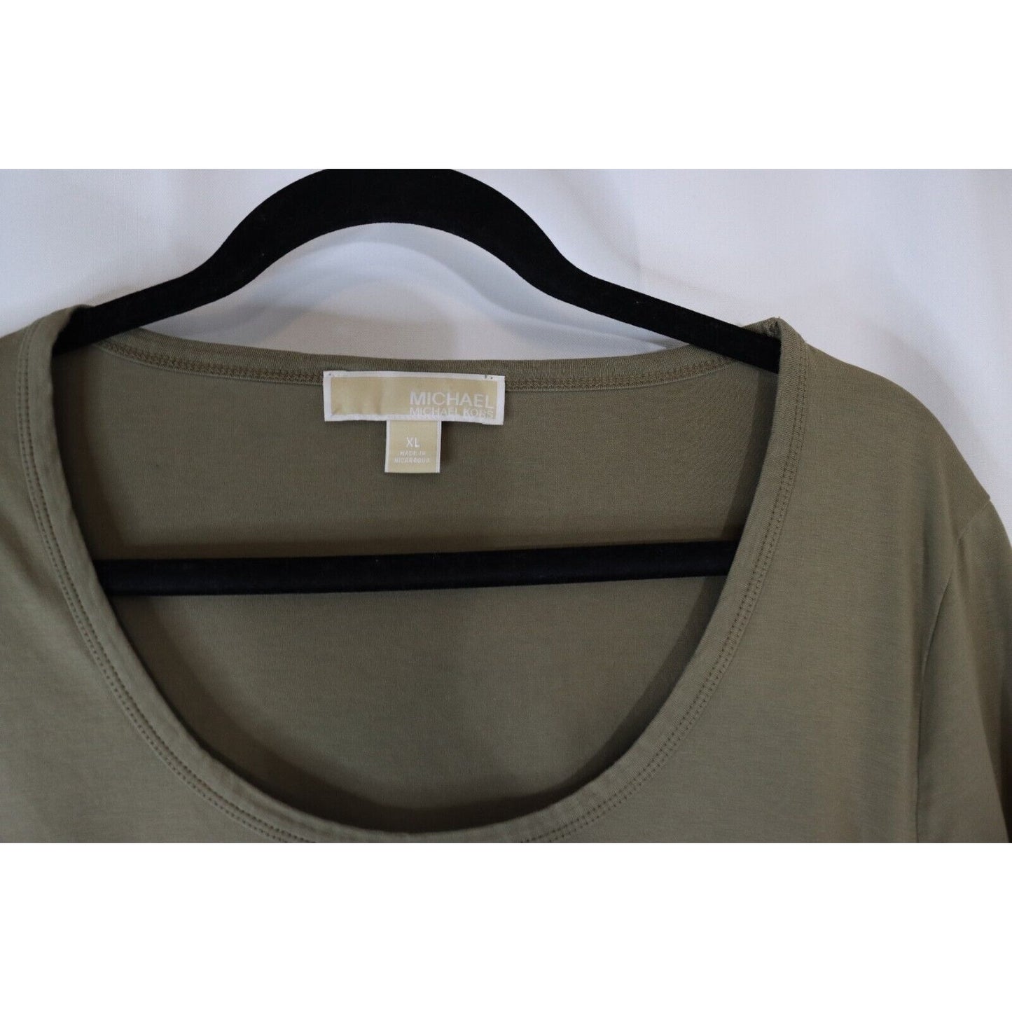 Michael Kors XL Green 3/4 Sleeve Top Side Zip Ruching Cotton Spandex