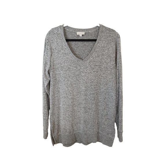 Lucky Brand M Sweater Heathered Gray Lightweight V-Neck Long Sleeve SOFT