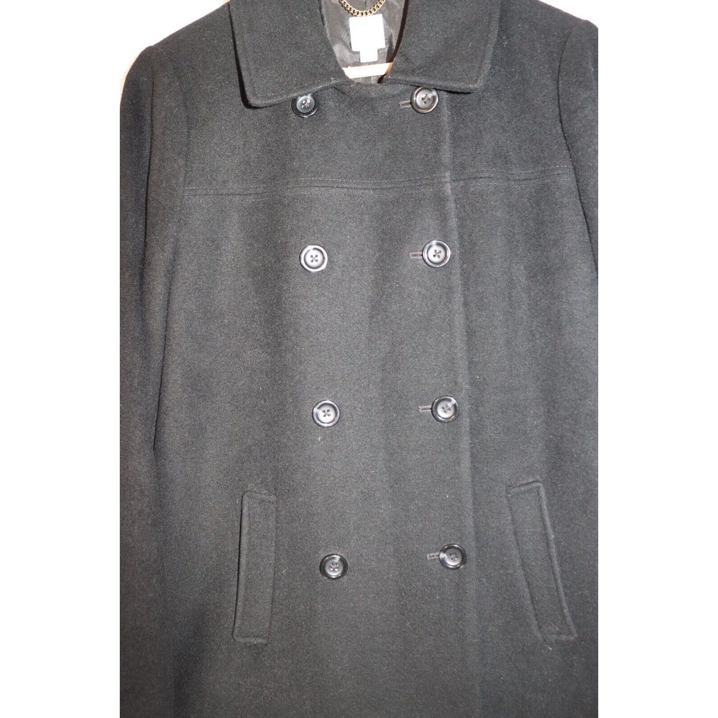 J. Jill Peacoat Size Medium Black Button Wool/Polyester/Rayon