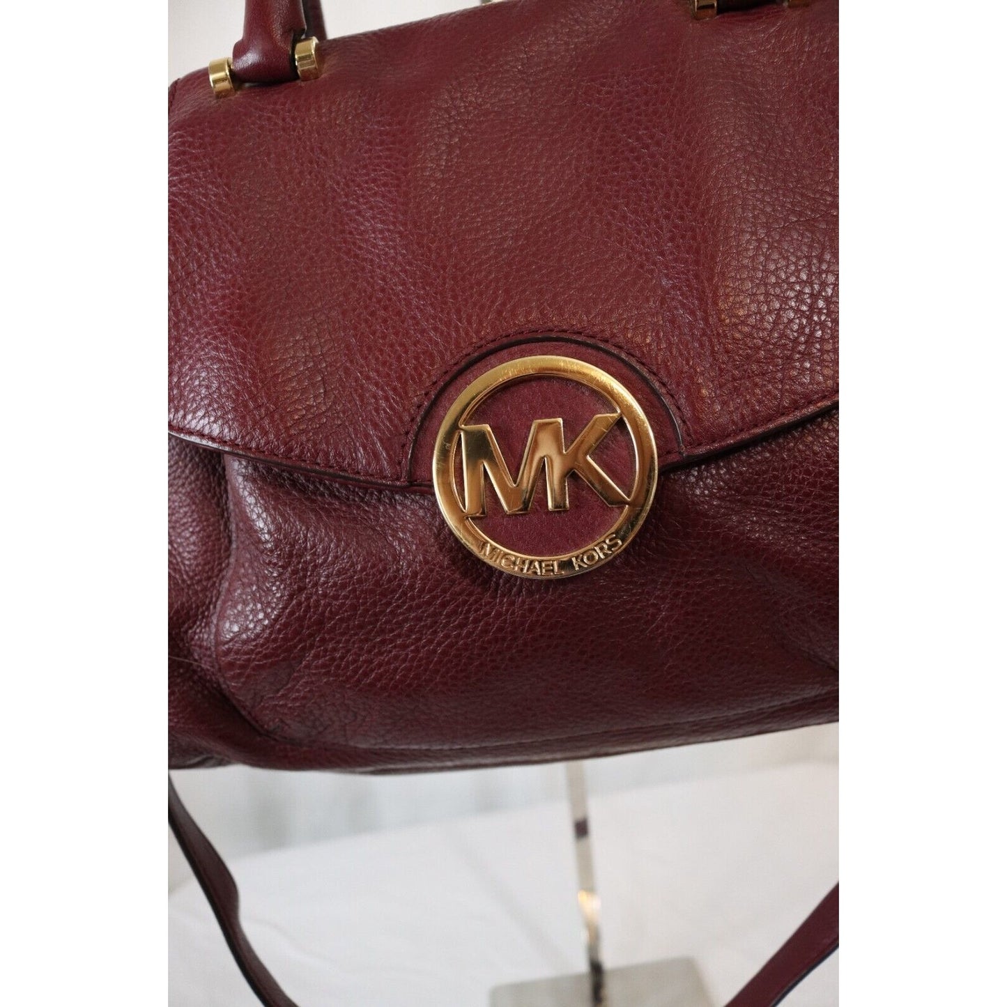 Michael Kors Maroon Crossbody Top Satchel Bag Soft Leather Flaws