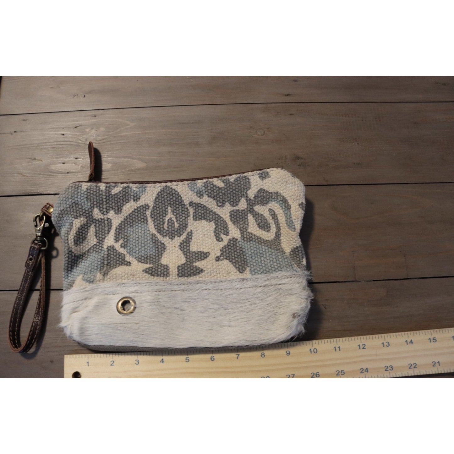 Myra Fur Wristlet Bag Grey Animal Print