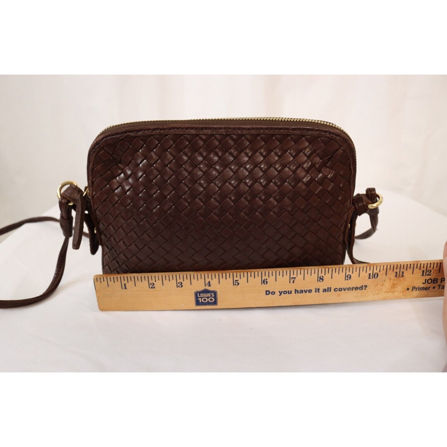 Margot Brown Leather Woven Crossbody Adjustable