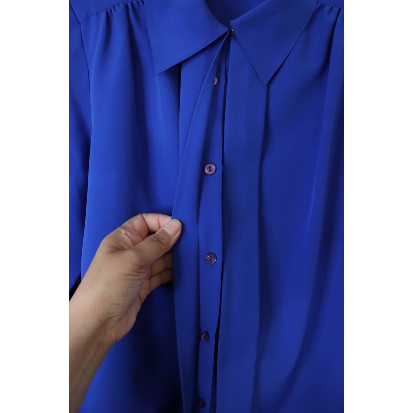 Vintage Fashion Attitudes Blue Long Sleeve Hidden Button Top Polyester Size 12