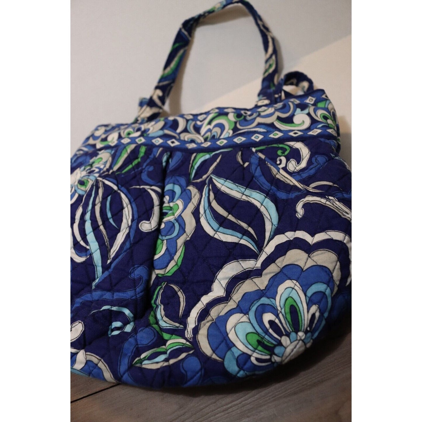 Vera Bradley Blue White Green Zipper Closure Shoulder Bag Double Handle