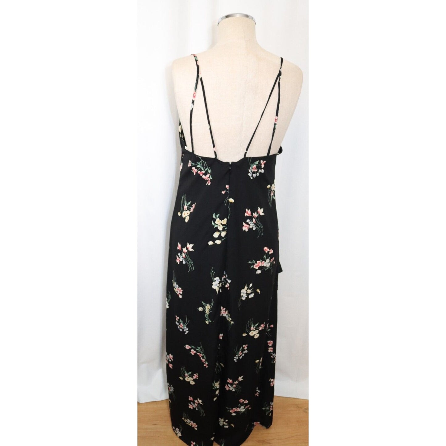 Lush Black with Floral Dress Side Slit Sleeveless Size Small