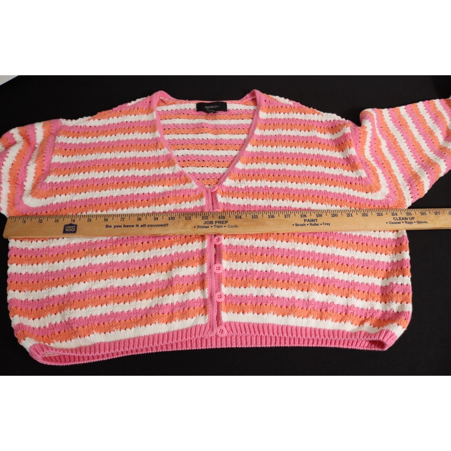 Forever 21 Sweater Cropped Pink and White Long Sleeves Size 3X Button