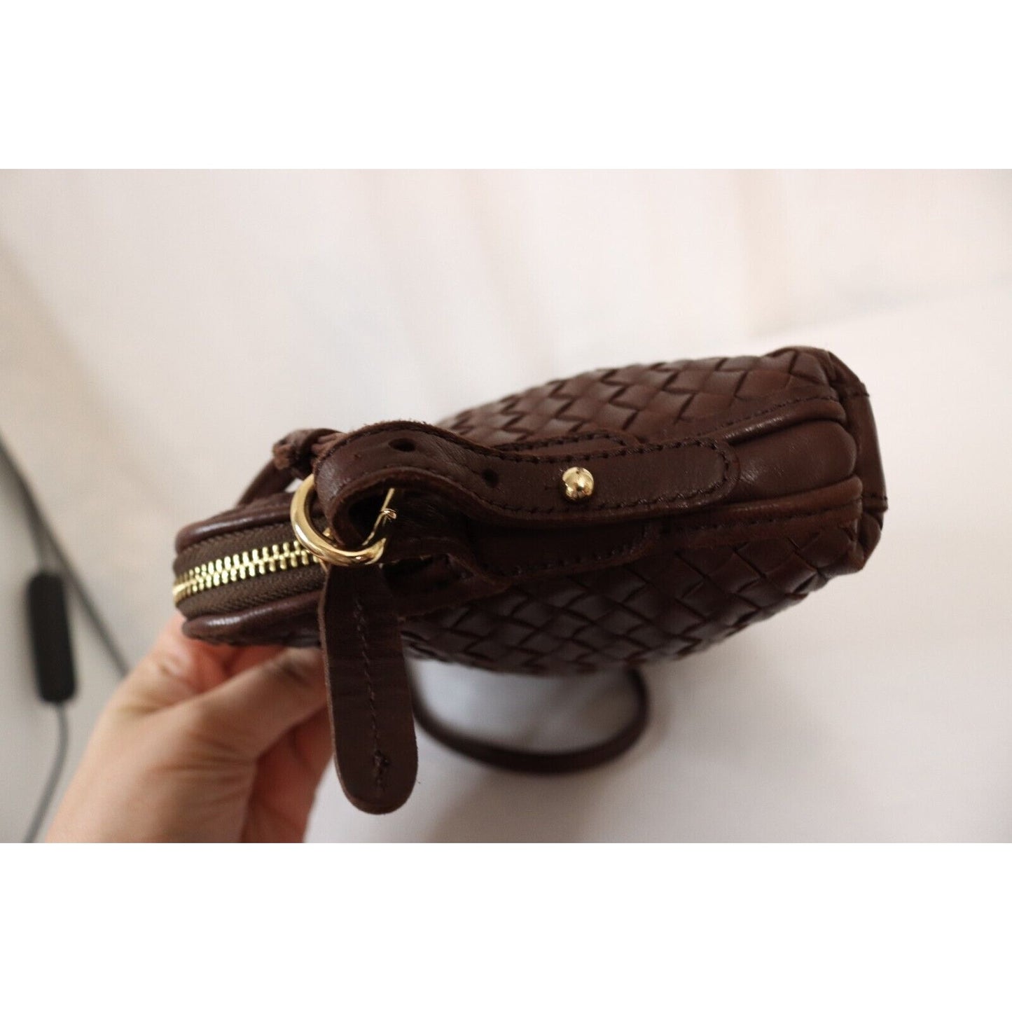 Margot Brown Leather Woven Crossbody Adjustable