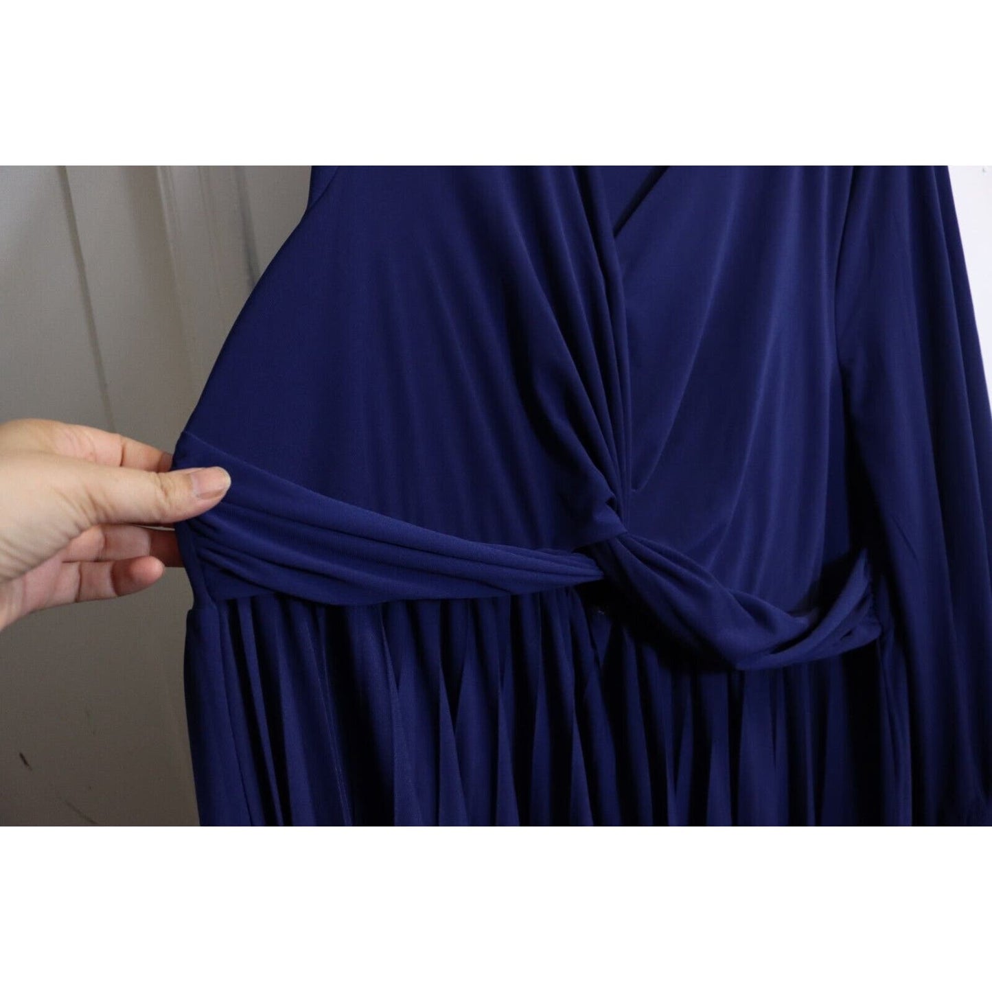 Eloquii Knot Front Pleated Skirt Long Sleeve Midi Dress Plus