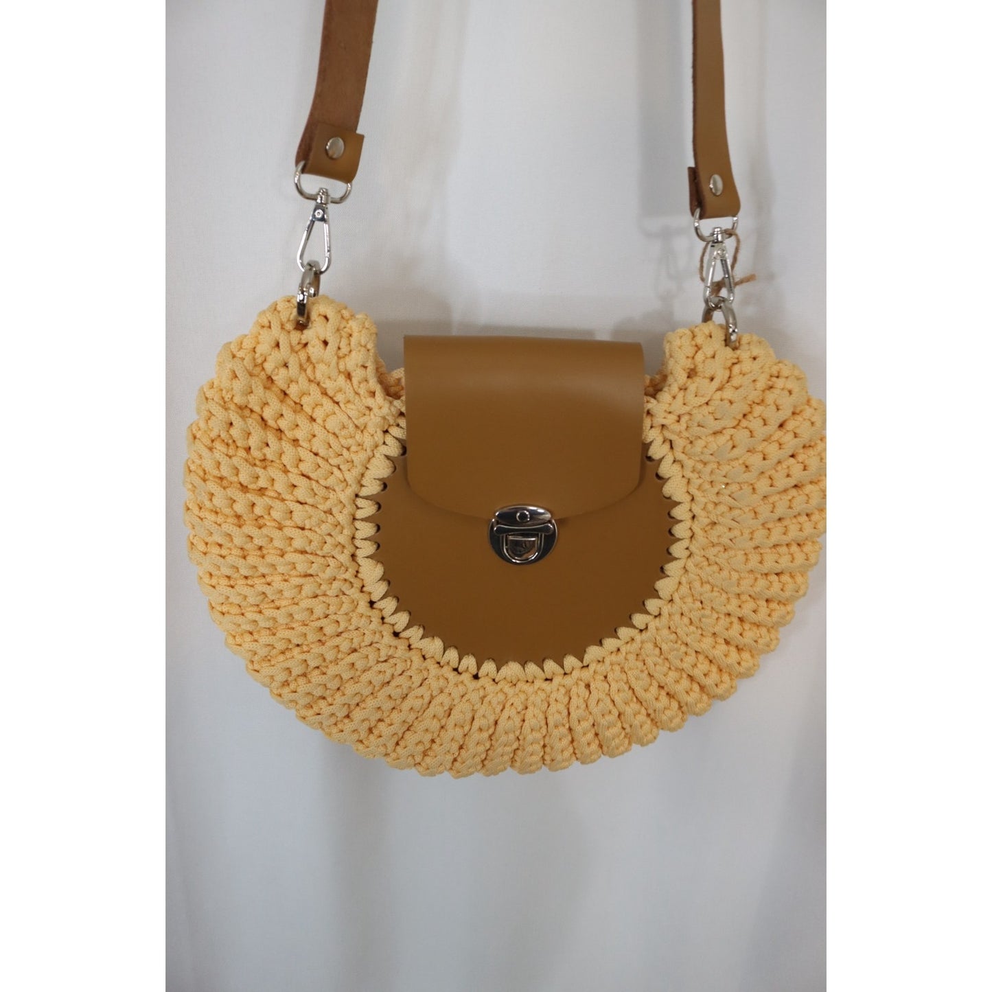 Yellow and Brown Knit Bag Crossbody