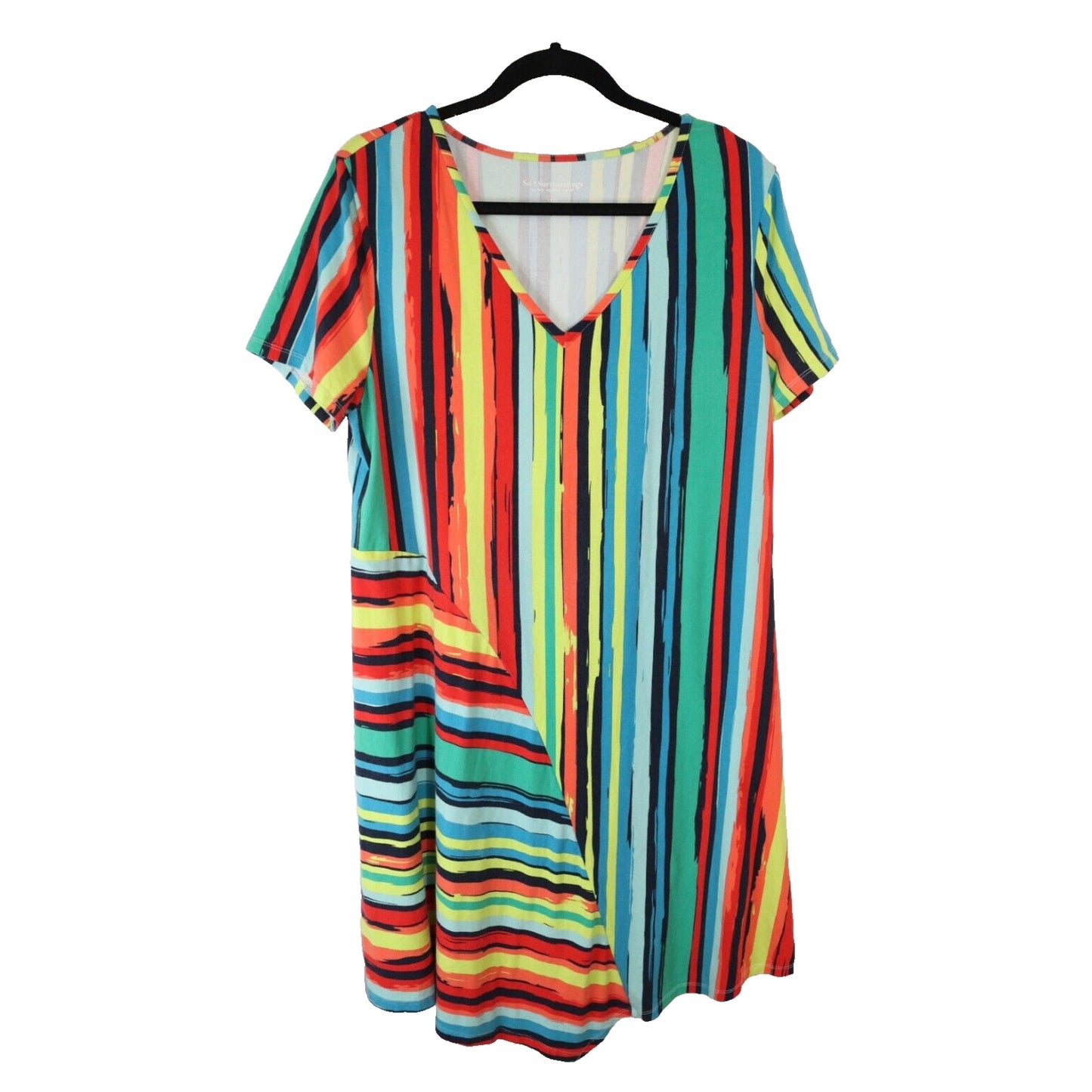 Soft Surrounding Large Multicolor Dress A-Line V Bottom Short Sleeve