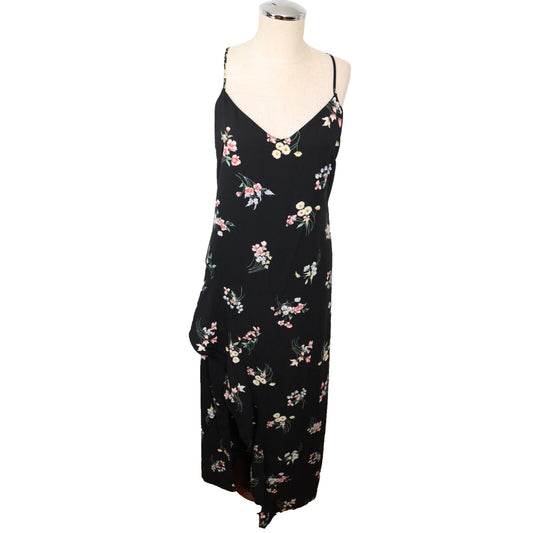 Lush Black with Floral Dress Side Slit Sleeveless Size Small