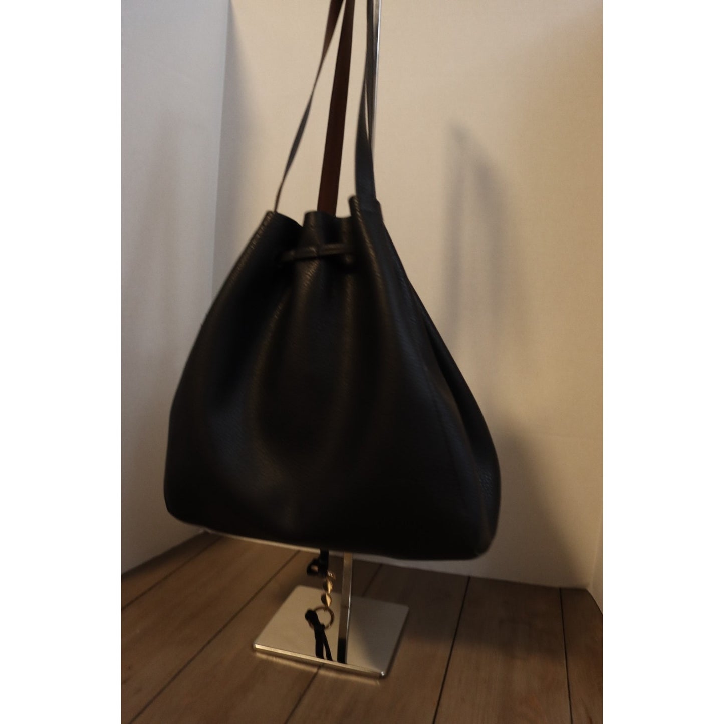 H&M Black Bucket Bag Polyester Double Handle Drawstring