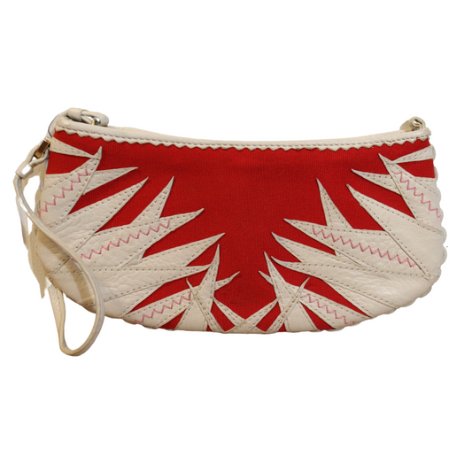 Cole Haan Leather and Canvas Red and White Wristlet