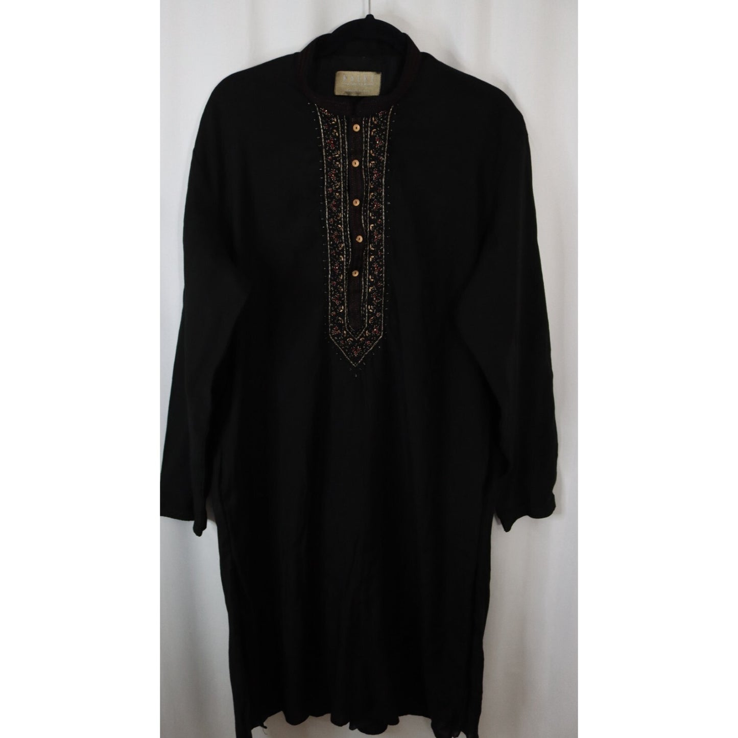 Kalki India Black Dress/Tunic Long Sleeve Beaded Pocket Size 43"