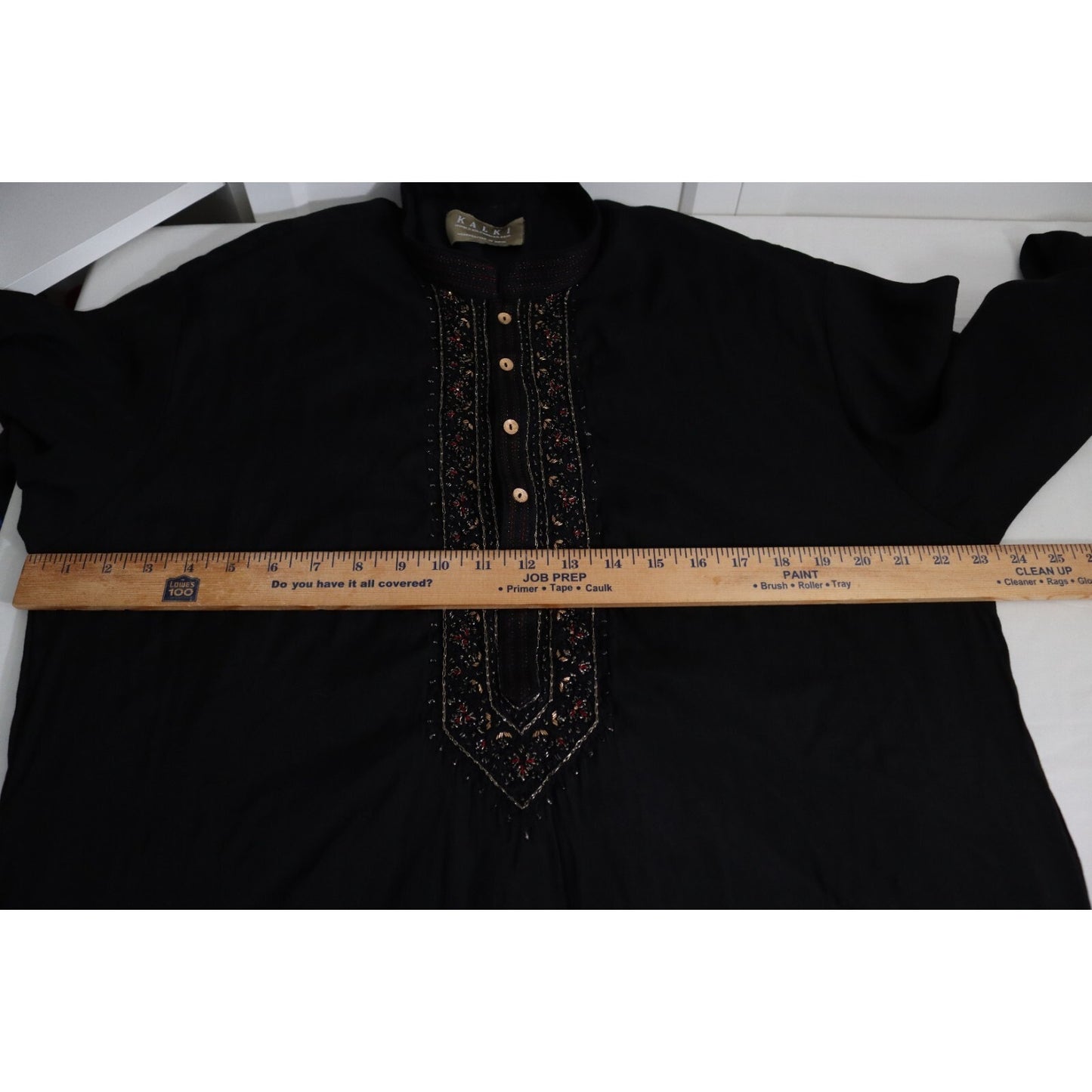 Kalki India Black Dress/Tunic Long Sleeve Beaded Pocket Size 43"