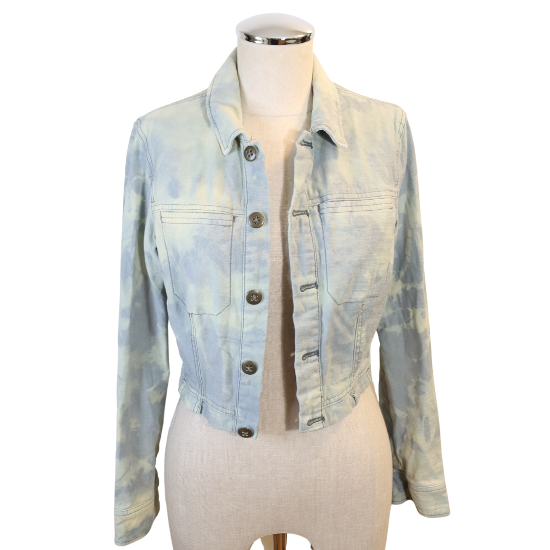 Free People Camouflage Classic Long Sleeves Button Down Jean Jacket