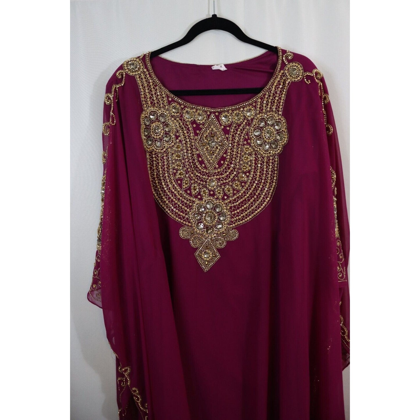 Abaya Kaftan Purple Beaded Long Maxi Lined