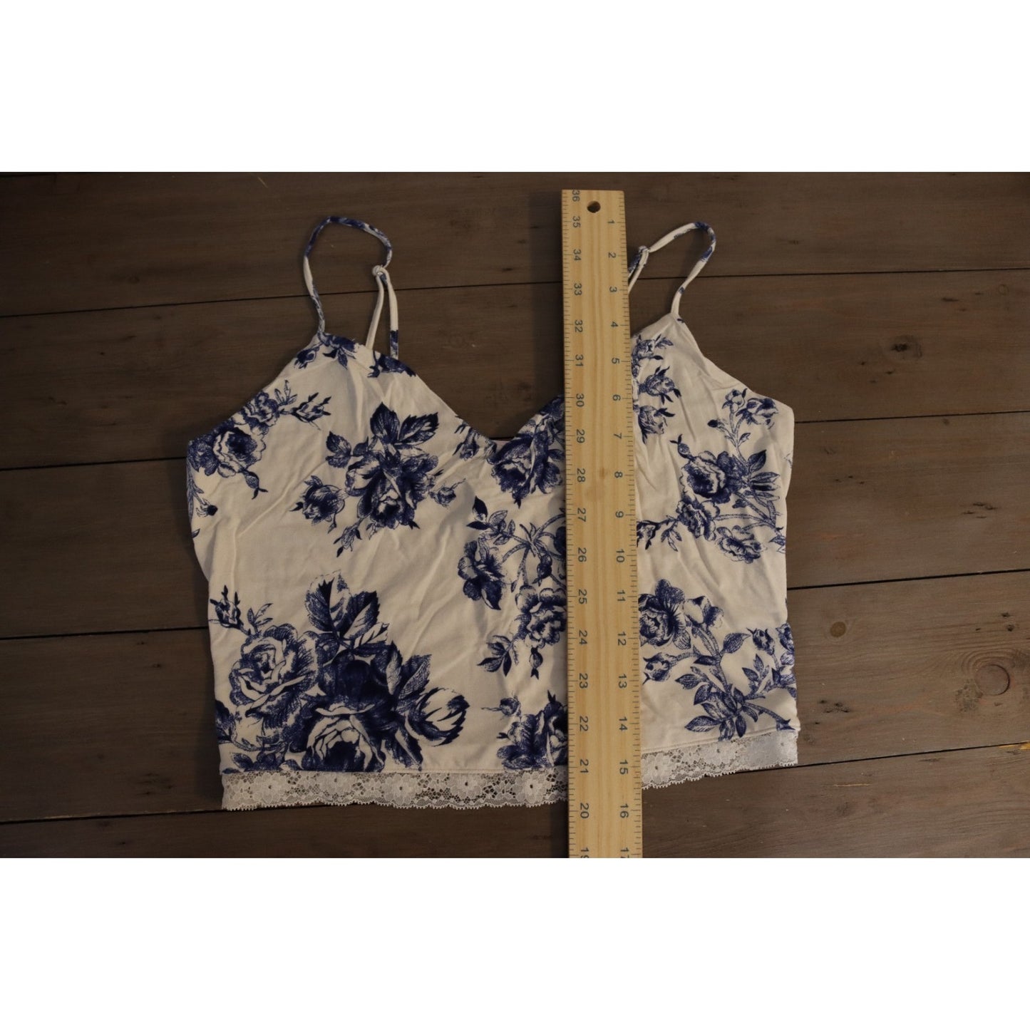 Victoria's Secret Top Blue Flower and White Tank Lace Medium