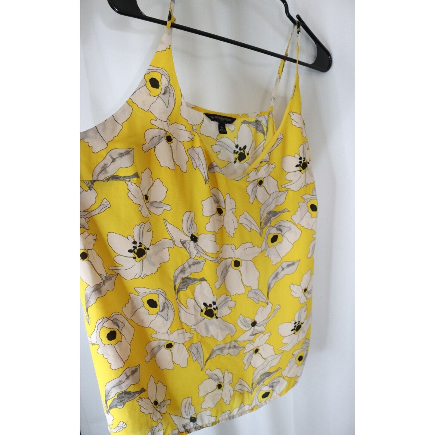 Banana Republic Yellow Tank Top Size XL V Neck Lightweight Floral