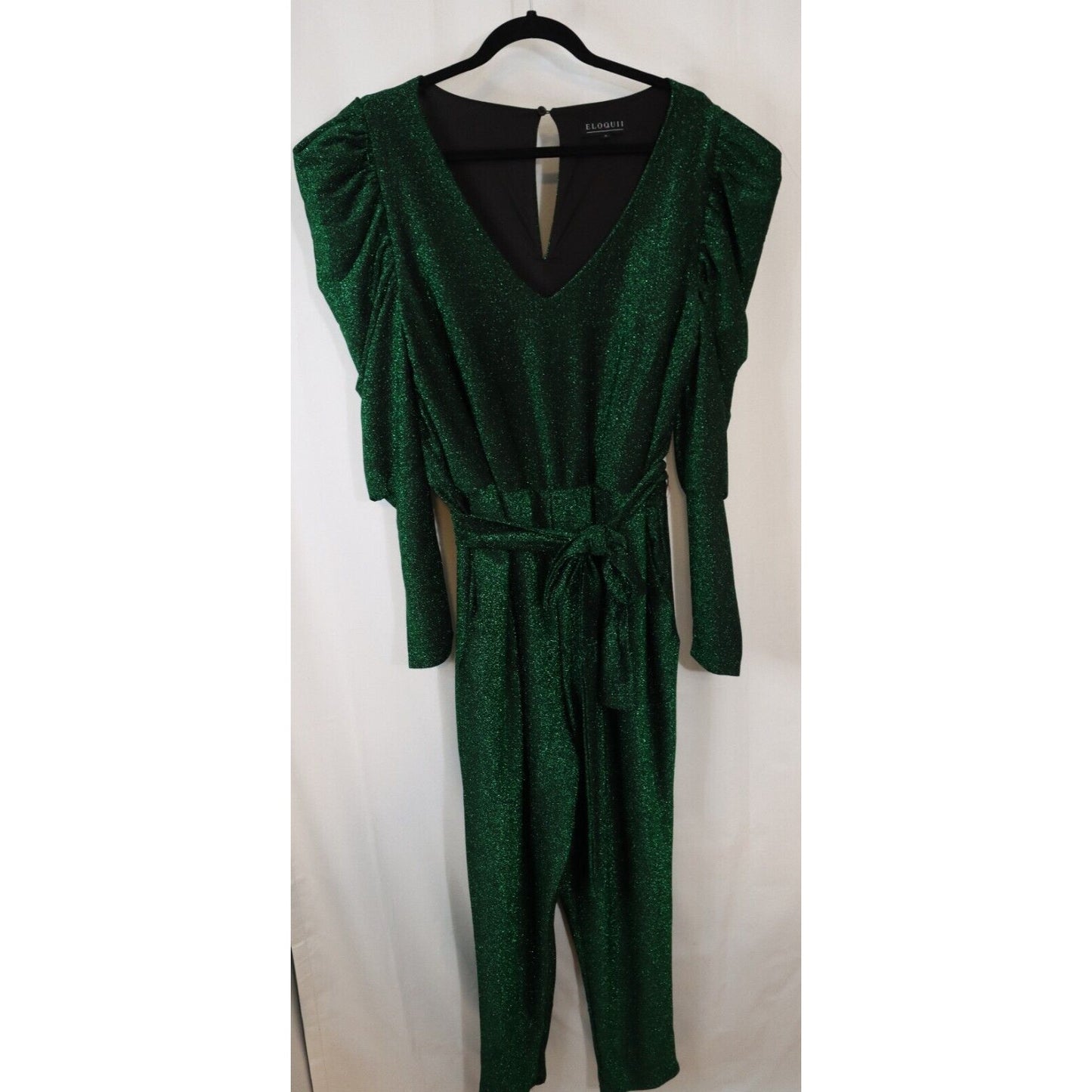 Eloquii Jumpsuit Green Sparkly Evening Wear Size 16 Pockets Belt