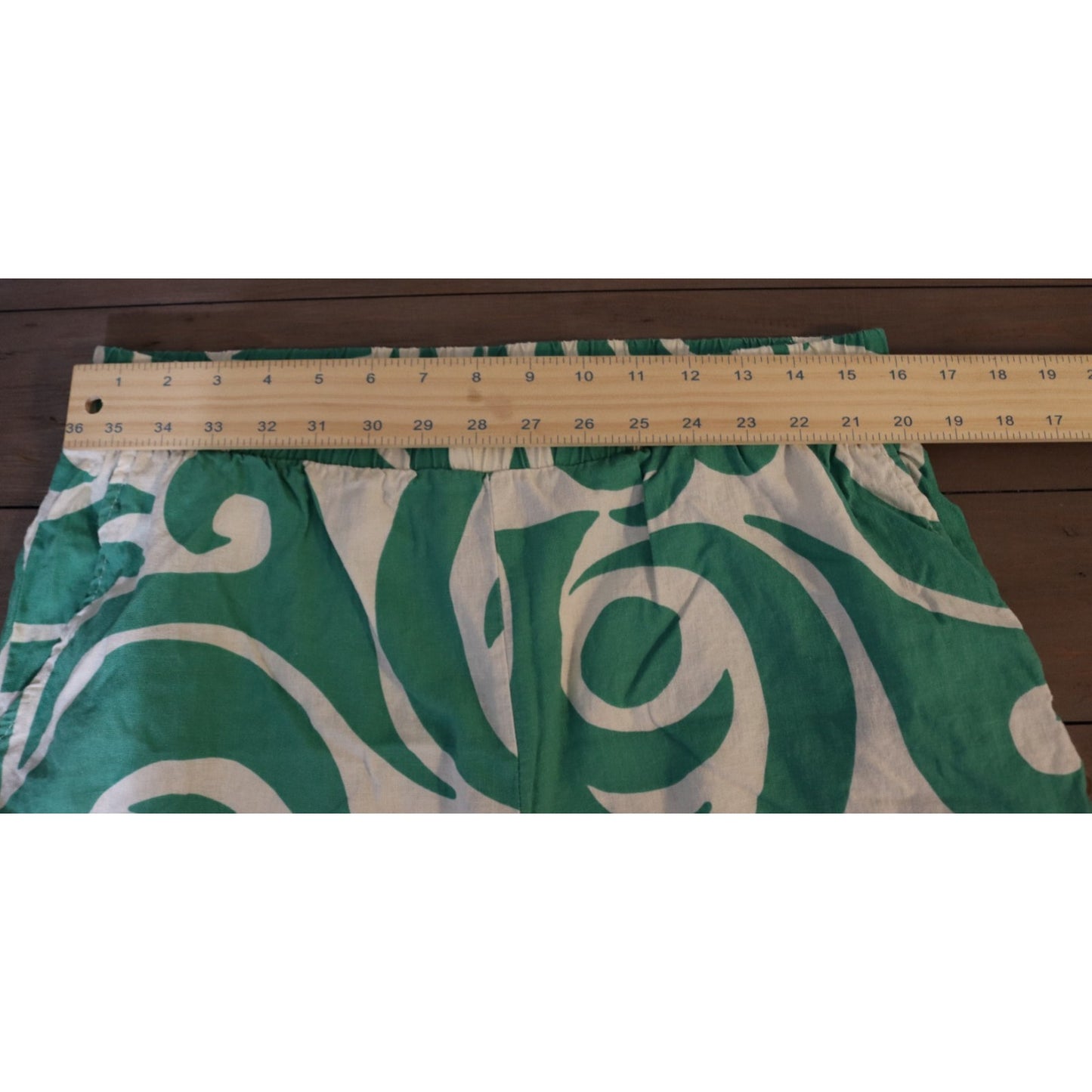 Ponoma Large Green and White Wide Leg Pant Linen/Rayon Pocket