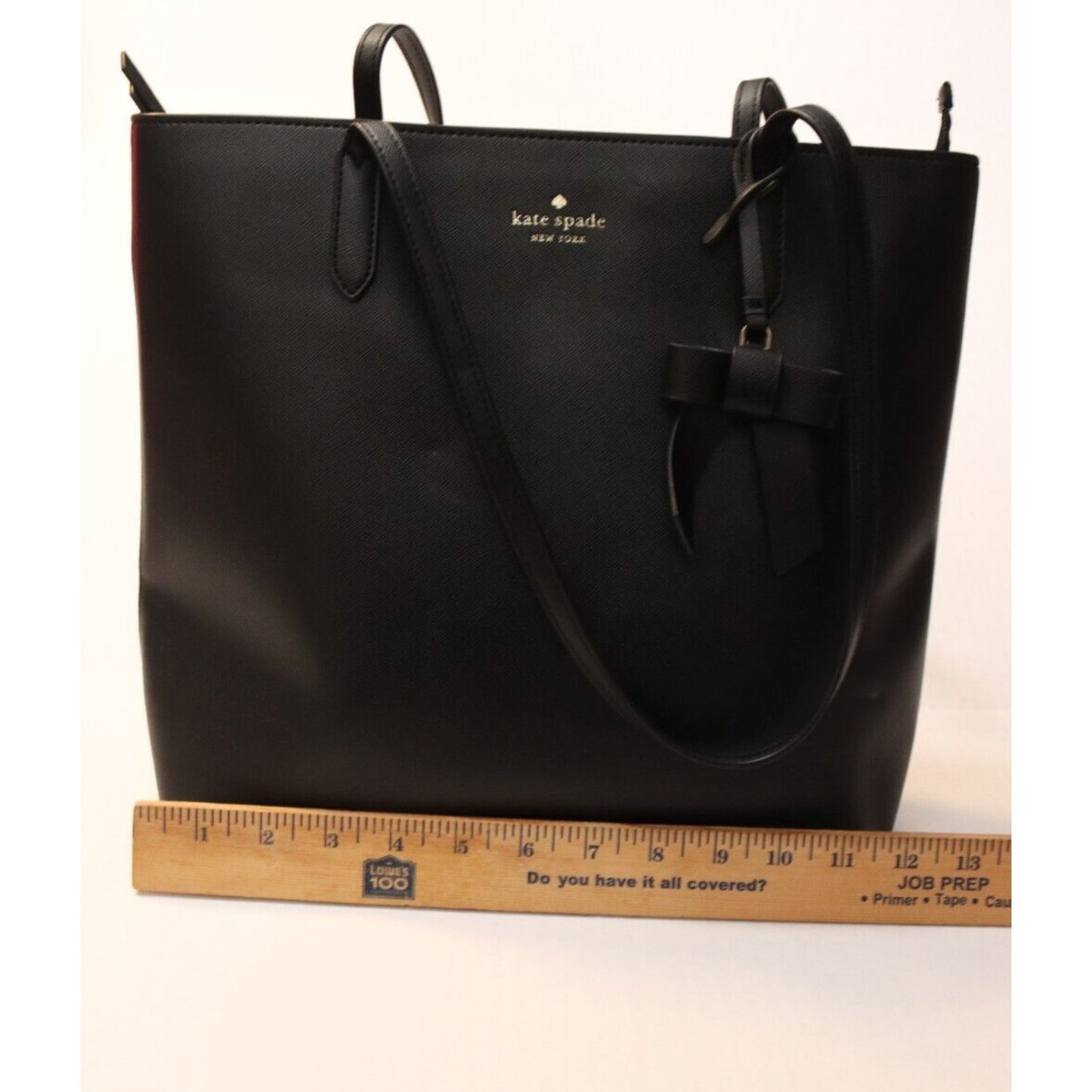 Kate Spade Black Tote Shoulder Bag Leather Bow Zip Closure