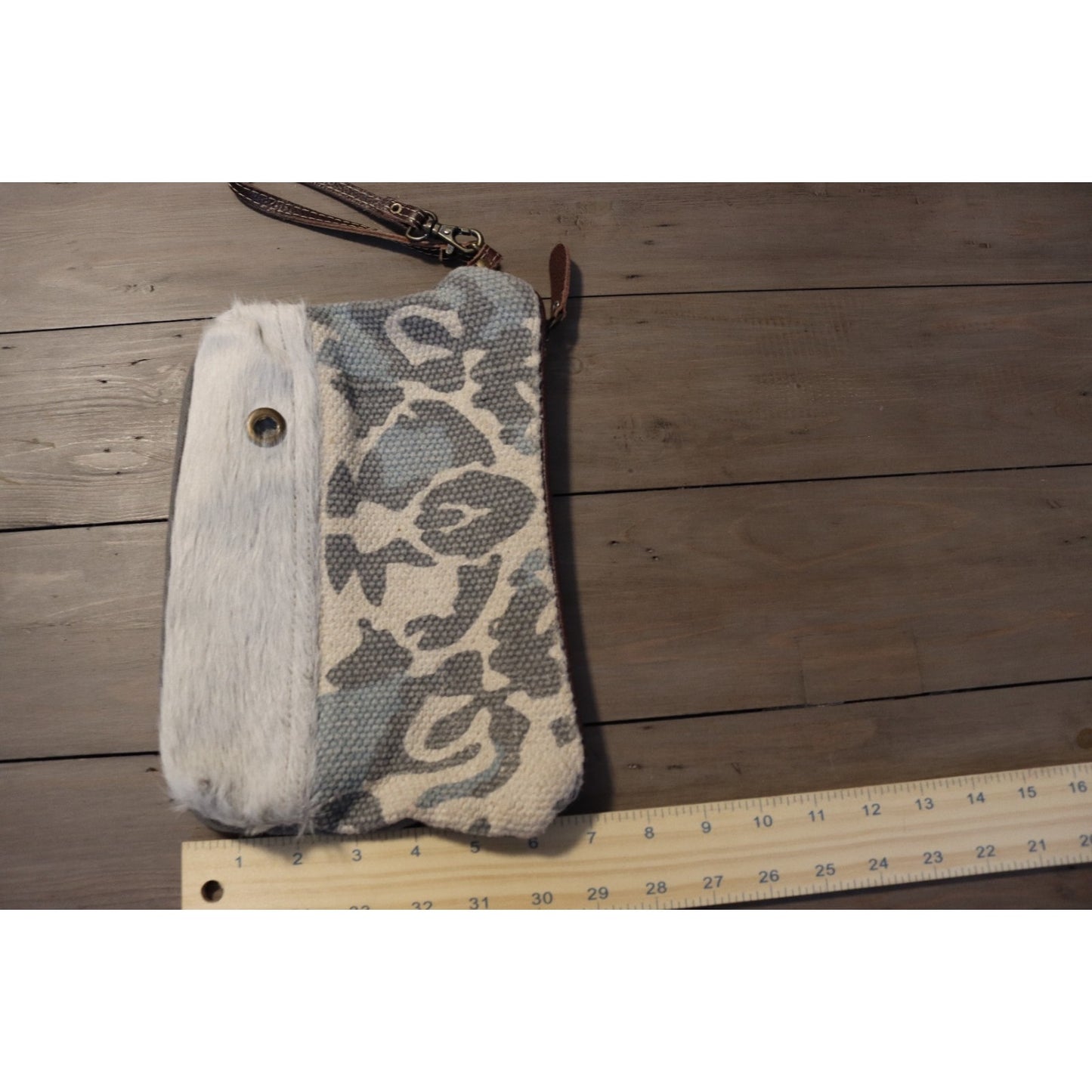 Myra Fur Wristlet Bag Grey Animal Print