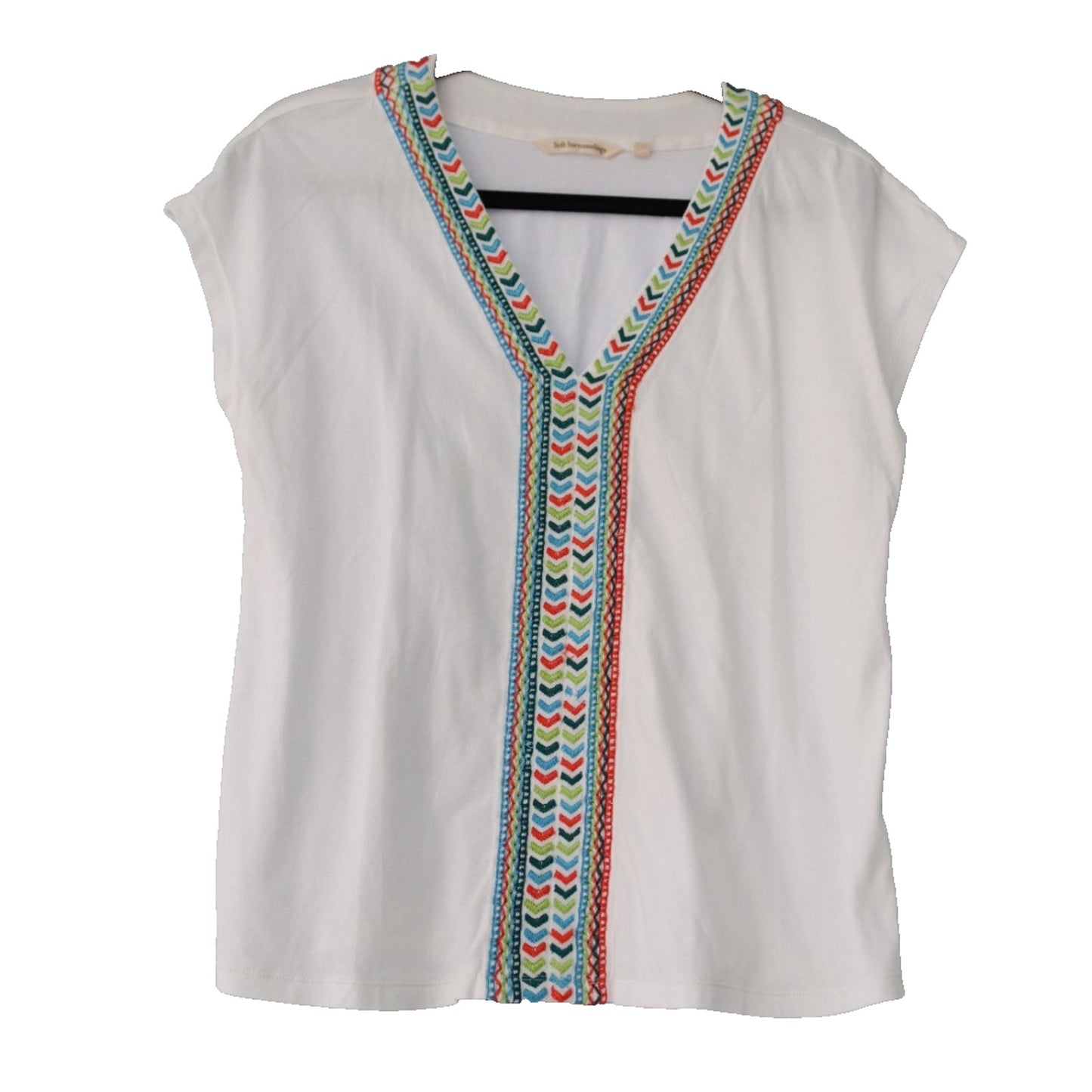 Soft Surroundings White Short Sleeve Top Size Small Embroidery