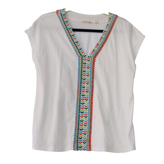 Soft Surroundings White Short Sleeve Top Size Small Embroidery
