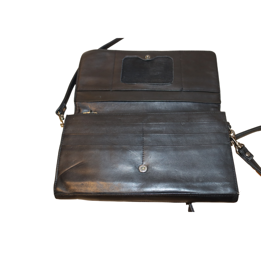 Perlina small black leather crossbody organizer handbag