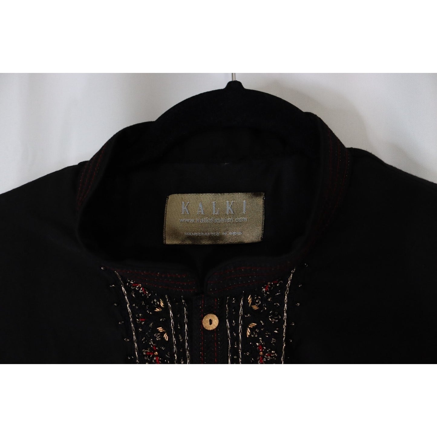 Kalki India Black Dress/Tunic Long Sleeve Beaded Pocket Size 43"