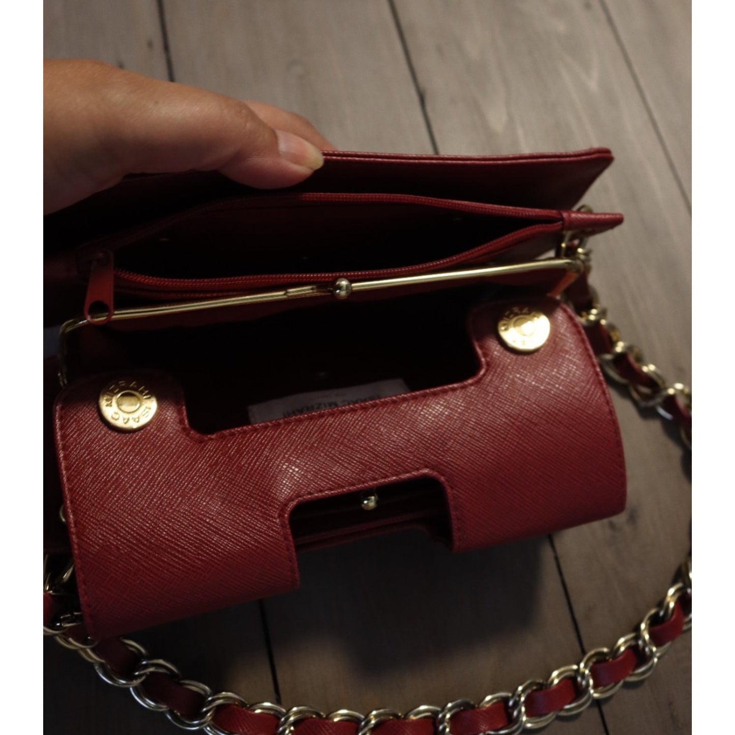 Issac Mizrahi By Target Wallet Small Red Faux Leather Gold