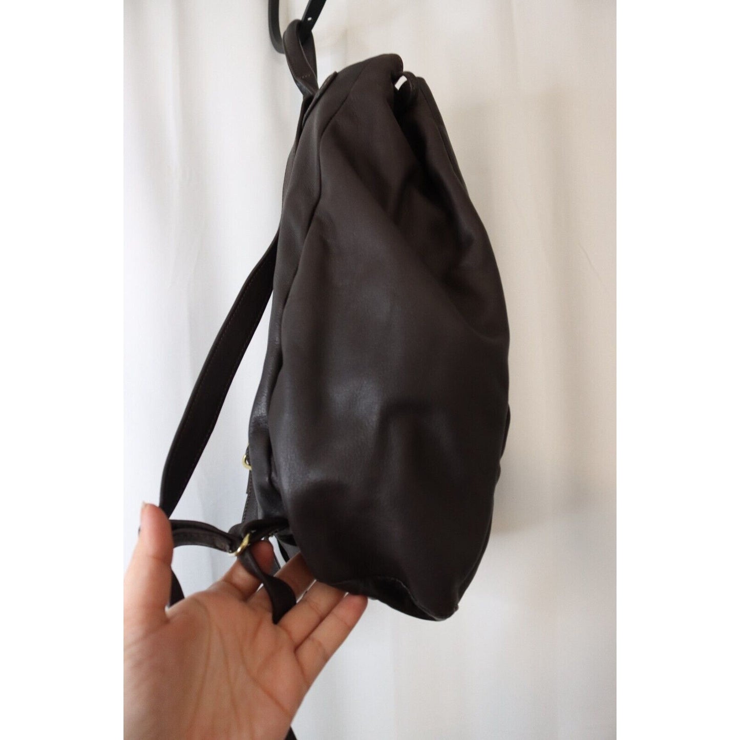 L.L. Bean Geninue Leather Backpack Brown Lined Drawstring Adjustable Strap