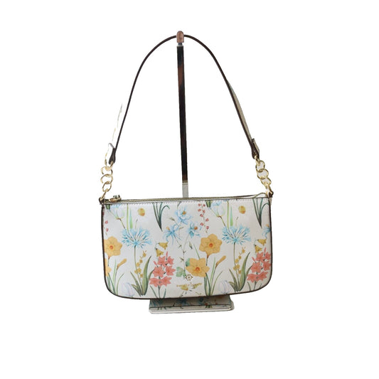 Nanette Lapore White Floral Zippered Shoulder Bag Purse Gold Hardware Pockets