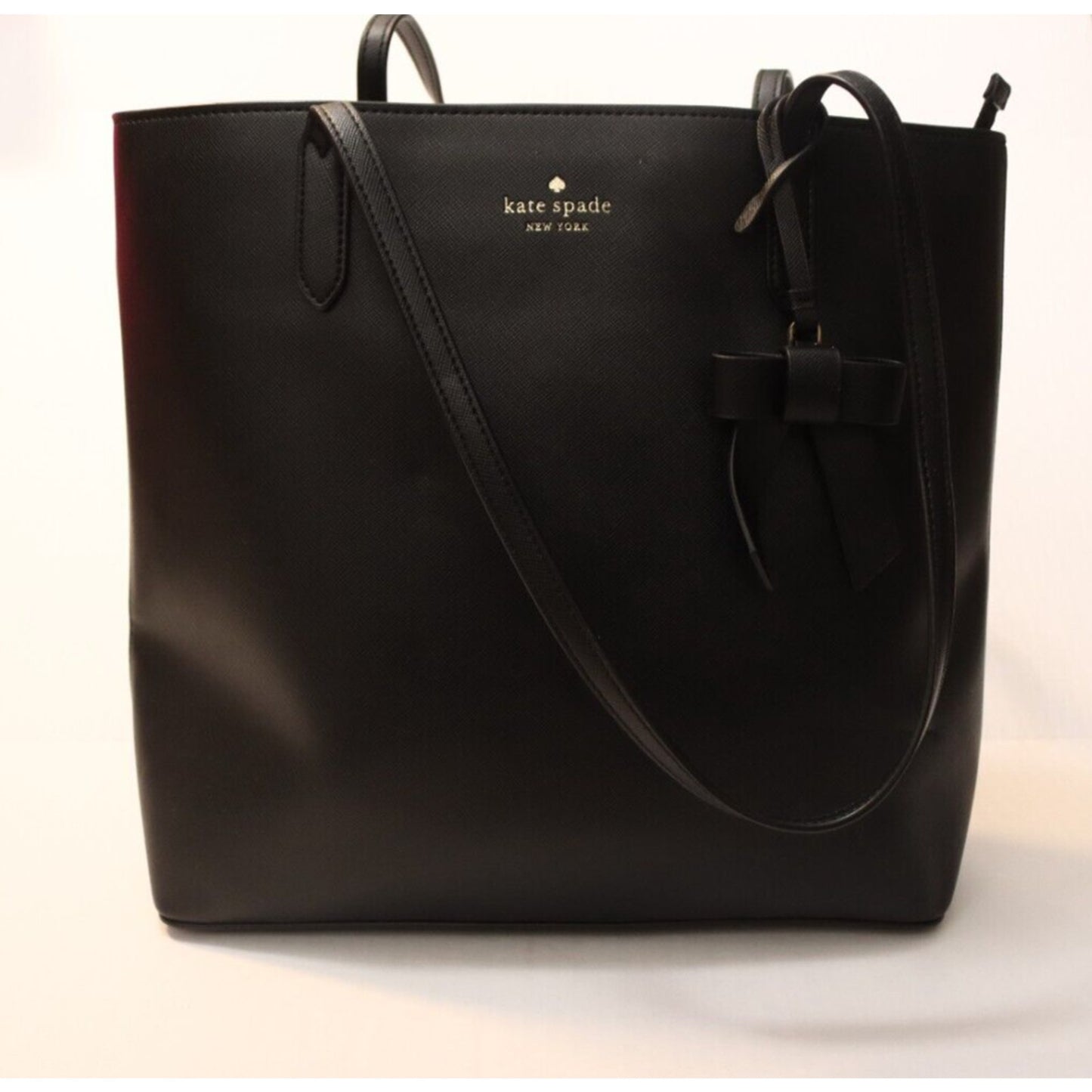 Kate Spade Black Tote Shoulder Bag Leather Bow Zip Closure