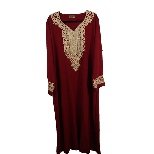 Red and Gold Abaya Maxi Dress Long Sleeve