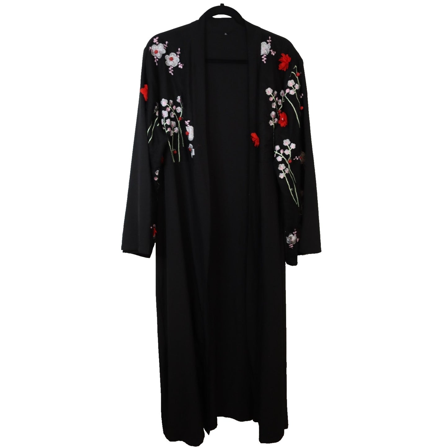 Black Open Abaya Flowers Embroidery XL