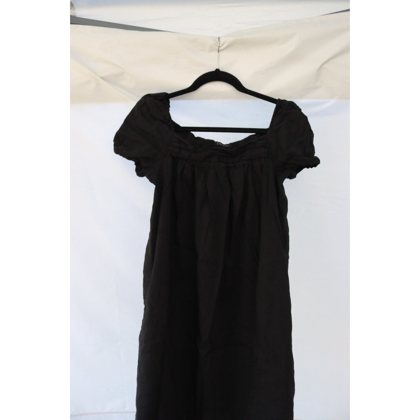 Theory Black Dress Size 6 Linen Blend Pockets Short Sleeve