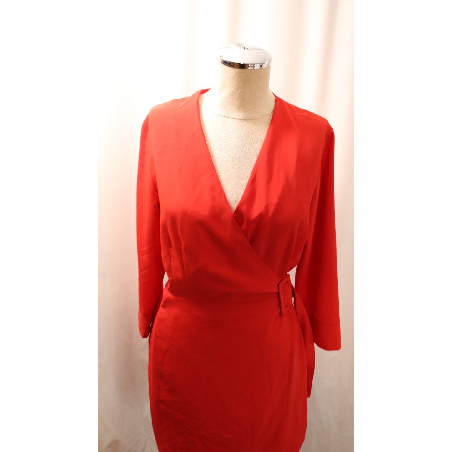Topshop Red Wrapped Dress Size 6 Long Sleeve Polyester