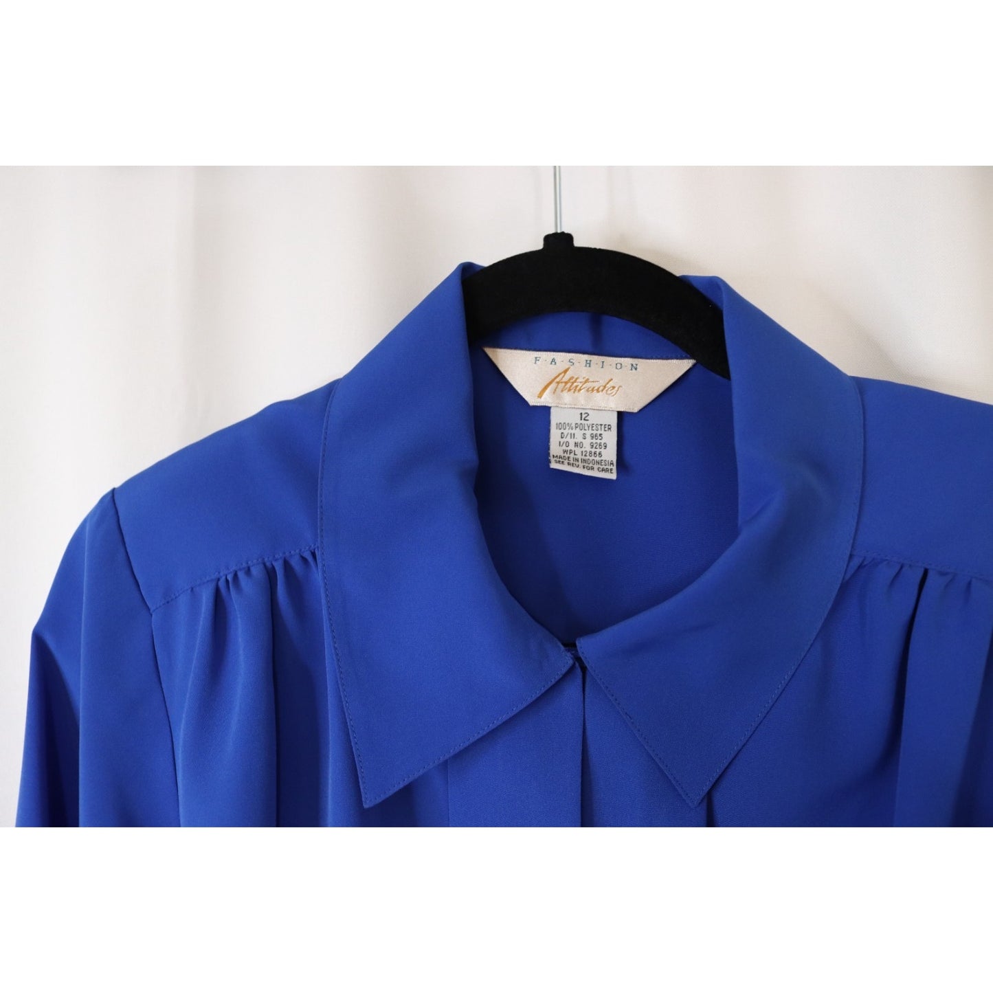 Vintage Fashion Attitudes Blue Long Sleeve Hidden Button Top Polyester Size 12