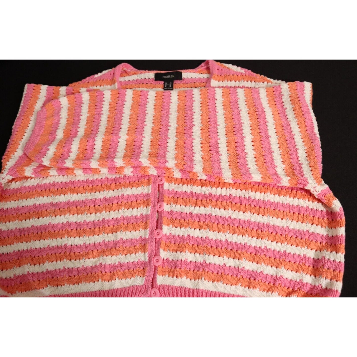 Forever 21 Sweater Cropped Pink and White Long Sleeves Size 3X Button