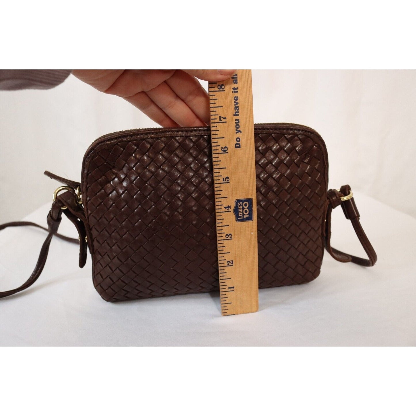 Margot Brown Leather Woven Crossbody Adjustable