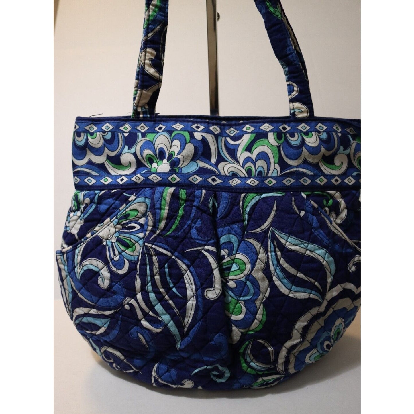 Vera Bradley Blue White Green Zipper Closure Shoulder Bag Double Handle