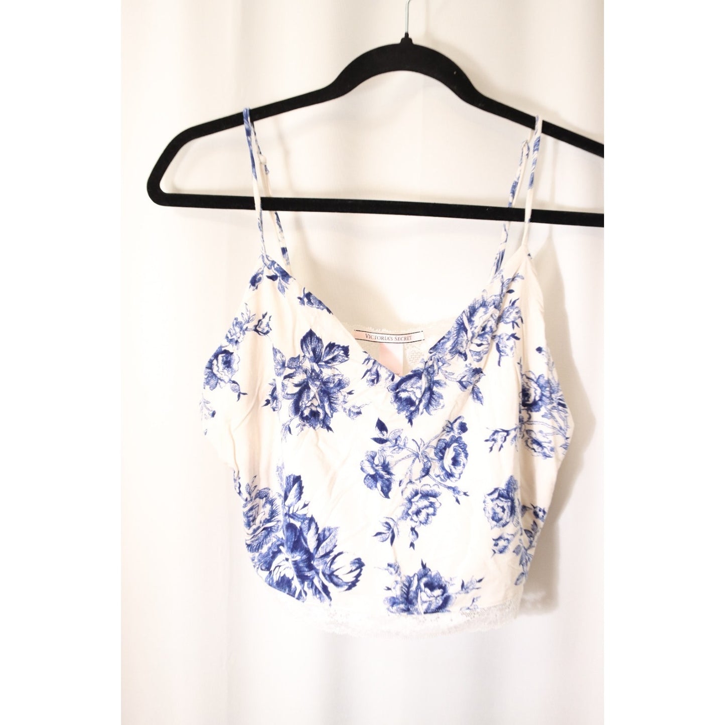 Victoria's Secret Top Blue Flower and White Tank Lace Medium