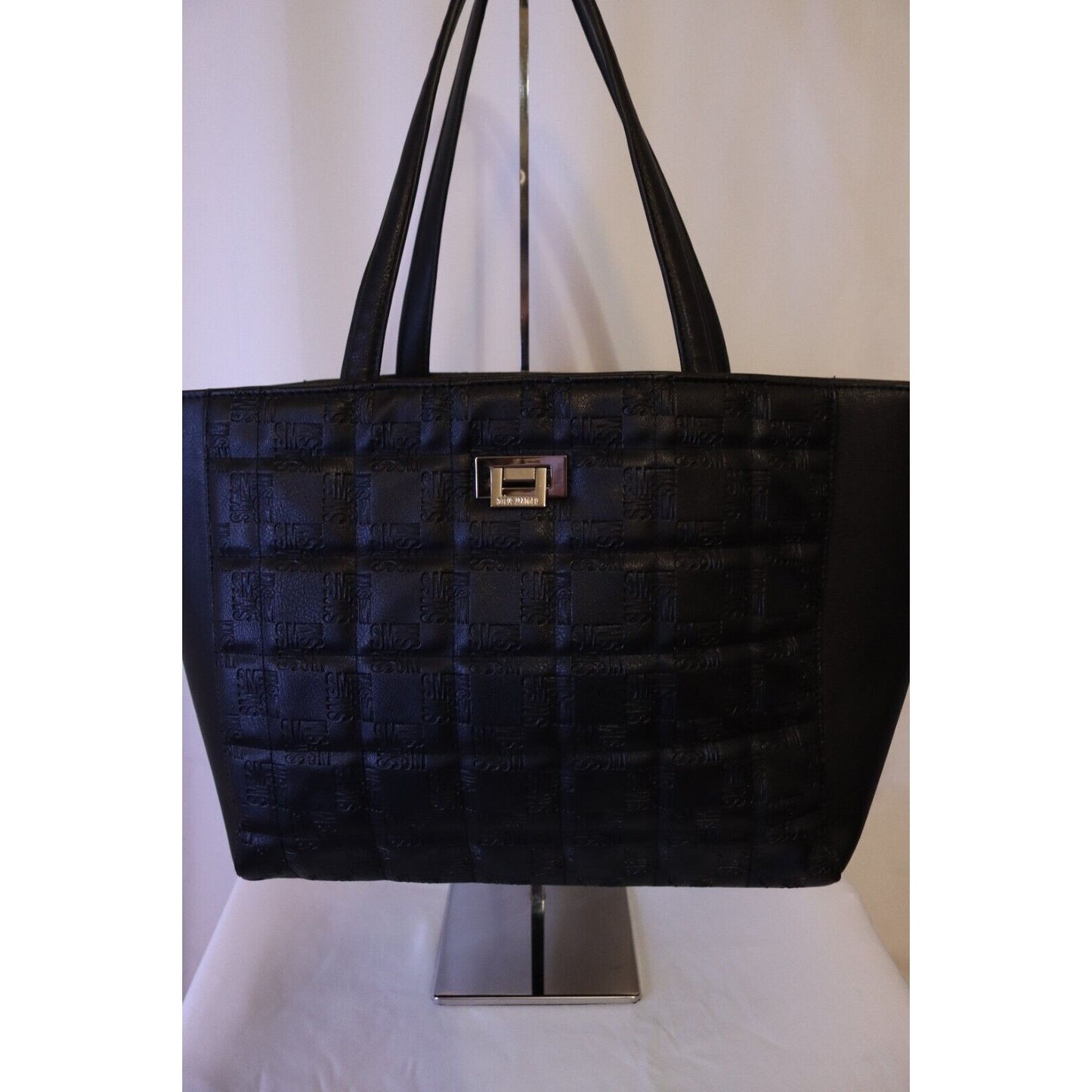 Steven Madden Black Tote Bag Double Shoulder Straps Logo Laptop Bag