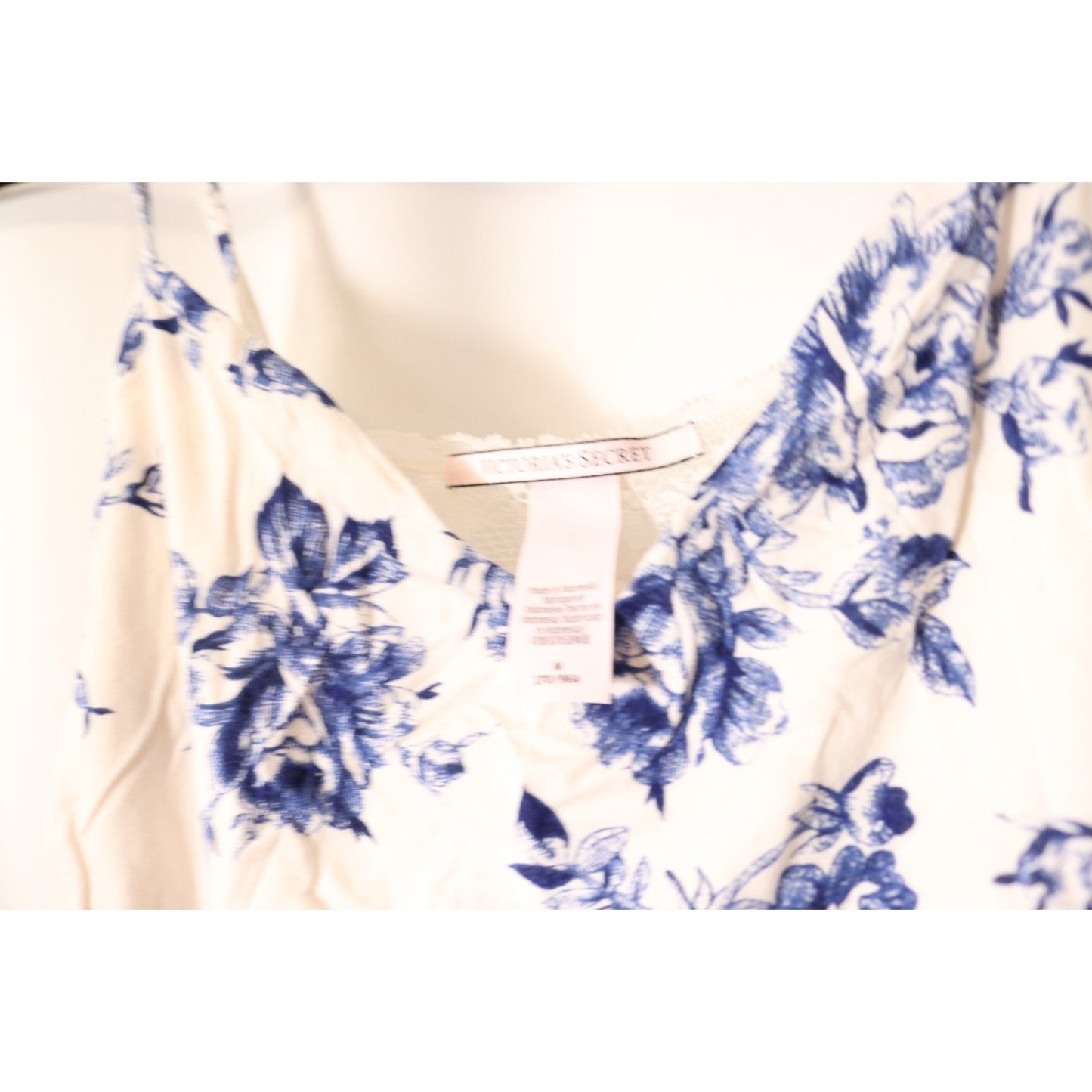 Victoria's Secret Top Blue Flower and White Tank Lace Medium