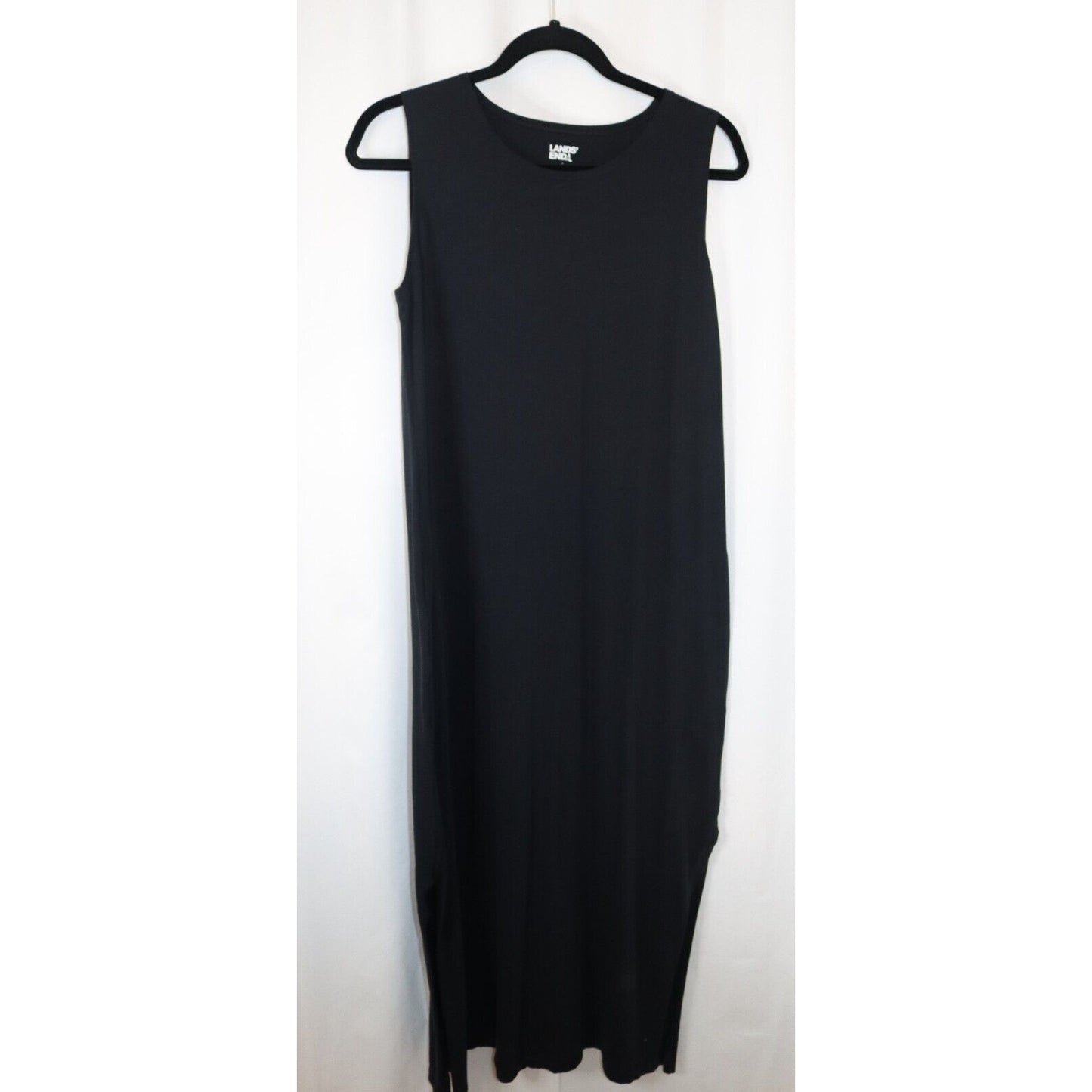 Lands End Maxi Plain Black Dress Sleeveless Size Large (14-16)